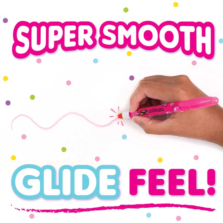 pink Bubble Gum Smelly Gellies Gel Crayons showed writing with a super smooth glide feel