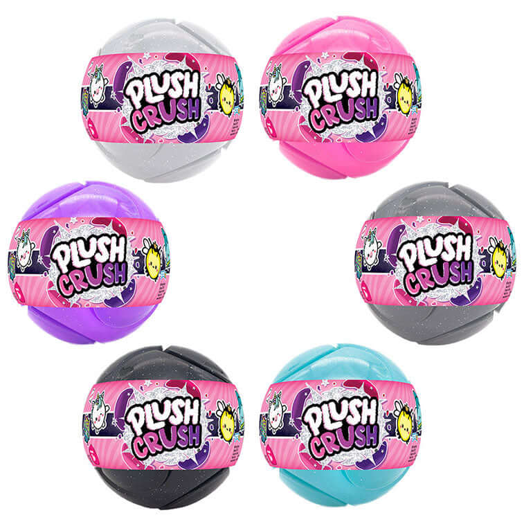 Plush Crush Series 3 White, Pink, Purple, Grey, Black, and Blue wrapped Plush Crush Balls