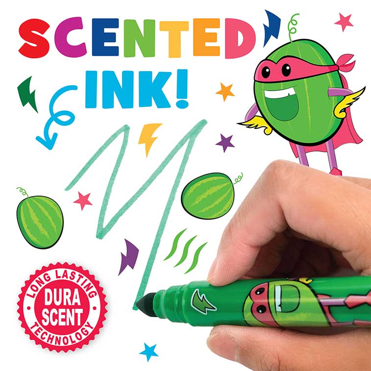 Close up of green watermelon Washable Smarkers Out of Packaging, focused on the scented ink