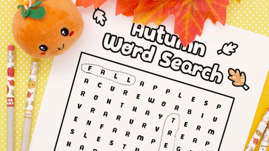 Autumn Word Search with Smencils, Scented Pencils and Fall Friends Backpack Buddies Pumpkin Scented Plush