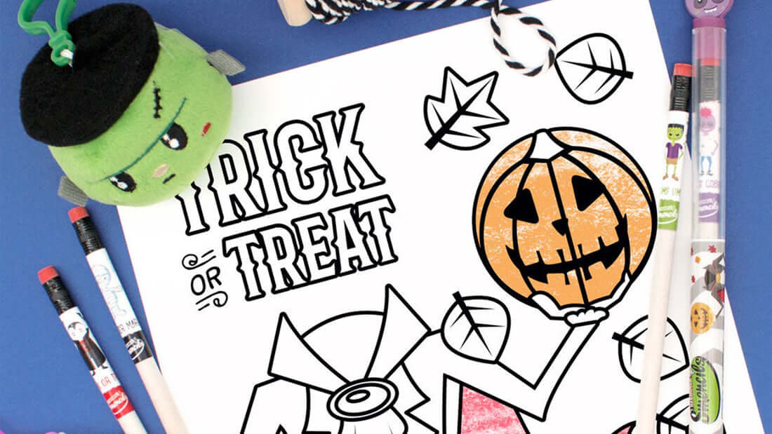 Halloween Coloring page with Halloween Smencils, Scented Pencils and Spooky Squad Backpack Buddies Frankenstien Scented Plush
