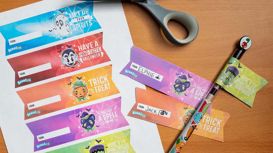 Halloween Trick or Treat Gift Tags with Halloween Smencil, Scented pencil