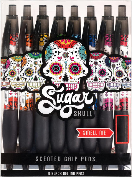 Sugar Skull Smens® 8-Pack | Scented Clickable Black Ink Pens