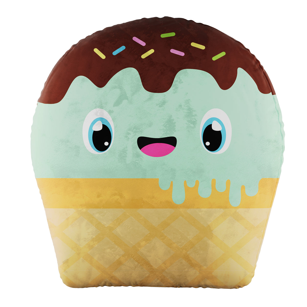 Brown, mint green, and yellow cone ice cream Smillows Mint Chocolate Chip Ice Cream scented Plush 