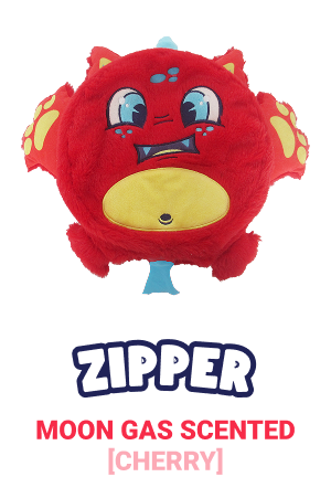 Zipper, is a friendly monster who farts moon gas with each zesty toot. He fills the cosmos with a spectacle of shimmering auroras in the night sky. A reminder of the wonders hidden within the universe.