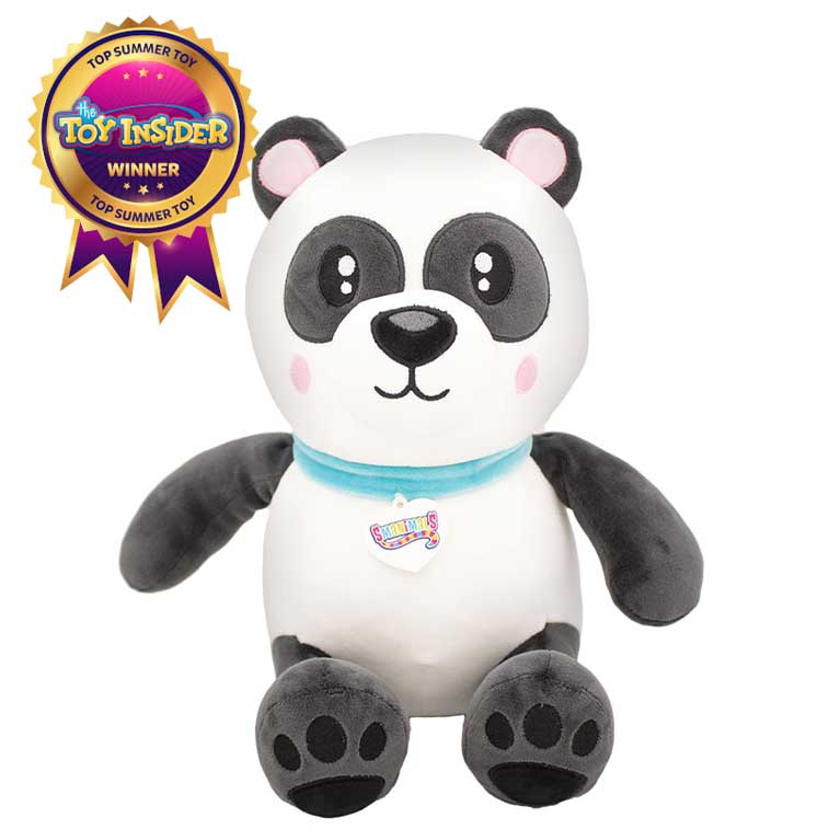 10 Inch black and white panda with a blue collar Smanimals Cookies and Cream scented Plush with Top Summer Toy, The Toy Insider winner badge