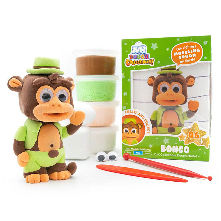 Air Dough Collectibles Character brown and green Bongo the Monkey made with Air Dough the lightest most amazing dough on Earth! with Tillywig Toy Award badge for Best Creative Fun