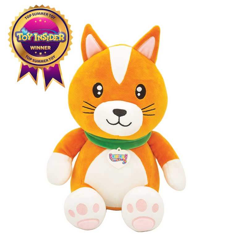 10 Inch orange and white cat with a green collar Smanimals Orange Creamsicle scented Plush with Top Summer Toy, The Toy Insider winner badge