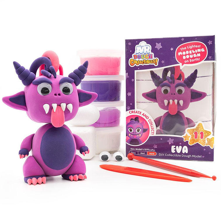 Air Dough Collectibles Character purple and pink Eva the Monster made with Air Dough the lightest most amazing dough on Earth! with Tillywig Toy Award badge for Best Creative Fun