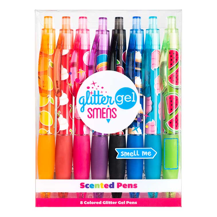 Pack of 8 Glitter Gel Smens, Scented Pens