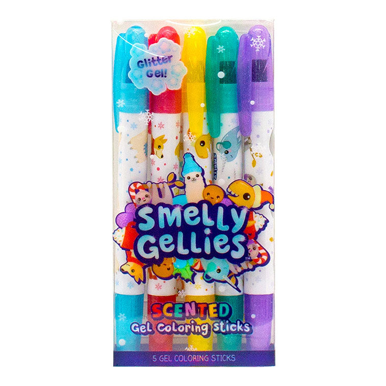 Pack of 5 Scented Gel Crayons, Holiday Glitter Smelly Gellies