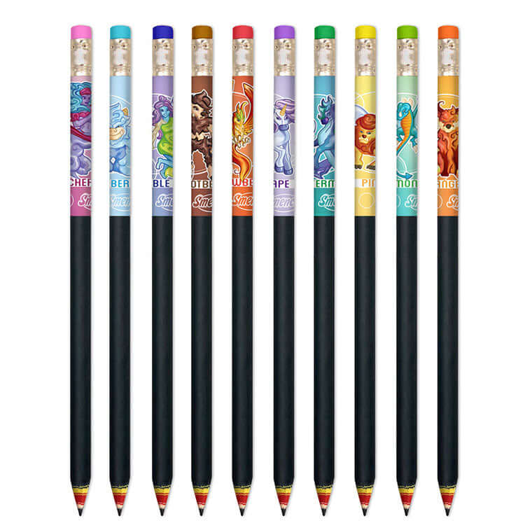 Bubble Gum, Strawberry, Grape, Blueberry, Watermelon, Lemon Lime, Pinepple, Tangerine, and Rootbeer scented limited edition black Mythical Pencils out of tubes Fanned out