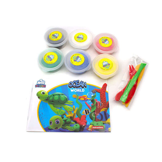 The Tools, Instructions, and Dough that are included with the Air Dough Ocean World