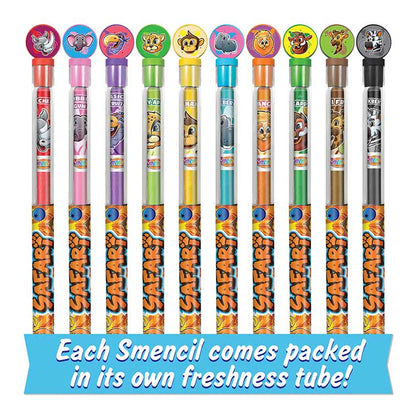 Bubble Gum, Wild Cherry, Passion Fruit, Blueberry, Pineapple, Juicy Apple, Banana, Mango, Kiwi Fruit, and Blackberry scented Safari Pencils in tubes Fanned out