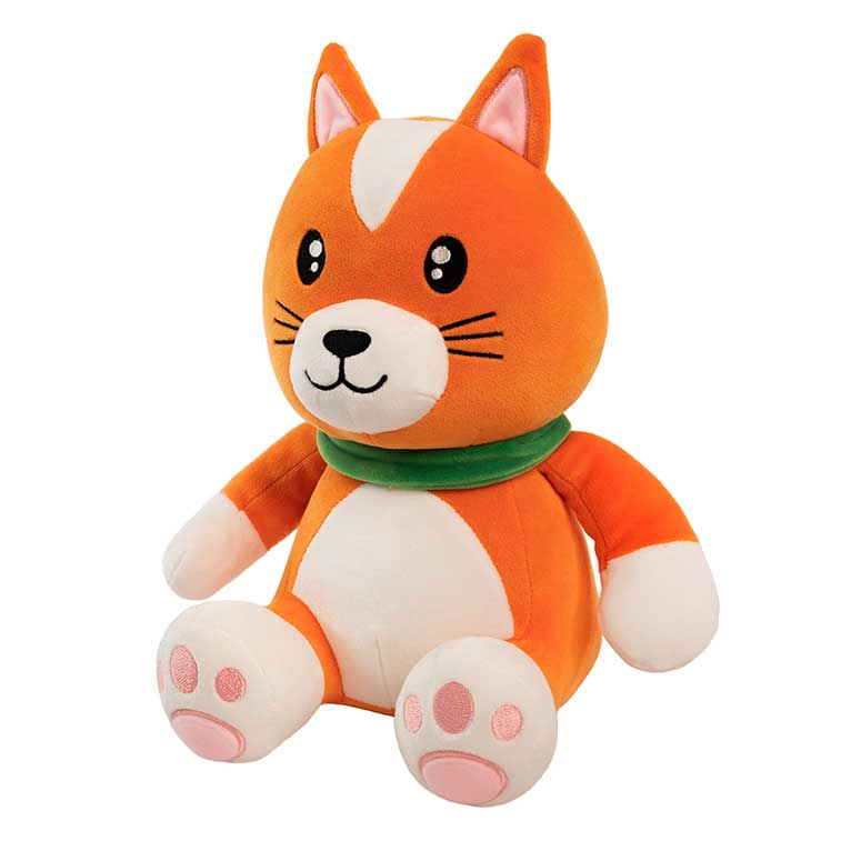10 Inch orange and white cat with a green collar Smanimals Orange Creamsicle scented Plush angle view