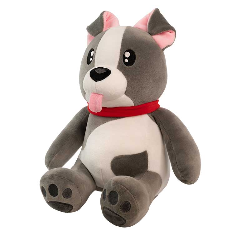 10 Inch grey and white dog with a red collar Smanimals Jelly Bean scented Plush angle view