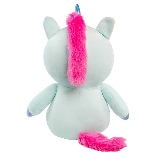 10 Inch blue and white Unicorn with a yellow collar Smanimals Strawbery scented Plush back view