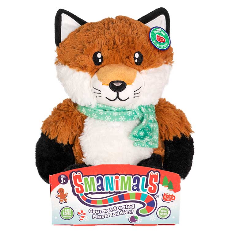 10 Inch reddish Fox with a green scarf Holiday Smanimals Hot Cocoa scented Plush in a box