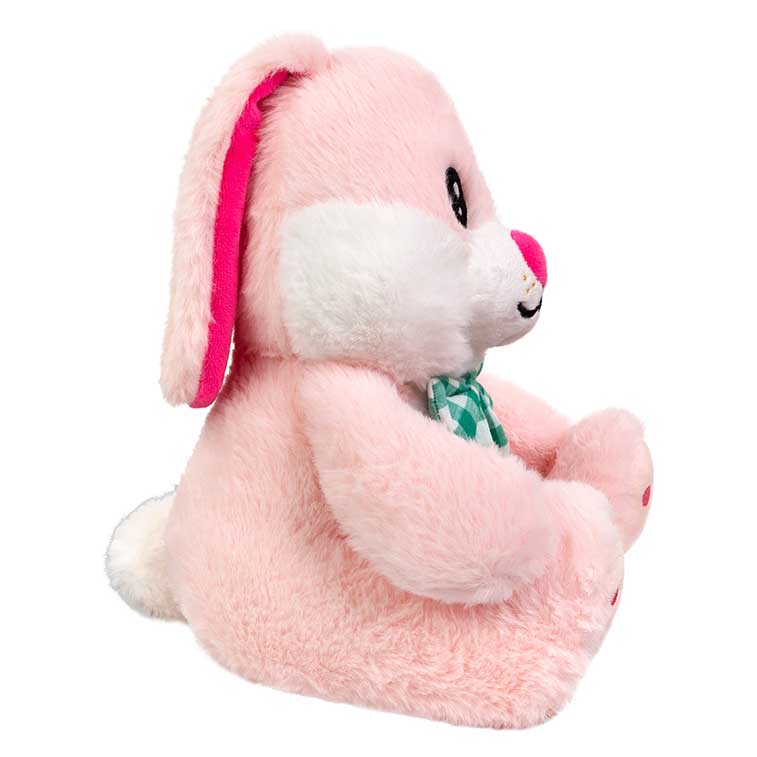 Side view of Pink Smanimals Spring Bunny plush out of the spring designed display box