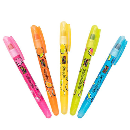 Bubble Gum, Tangerine, Pineapple, Rainbow Sherbet, and Blue Raspberry scented Smelly Gellies Gel Crayons Fanned out with caps on