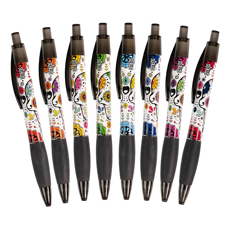 Sugar Skull Smens® 8-Pack | Scented Clickable Black Ink Pens