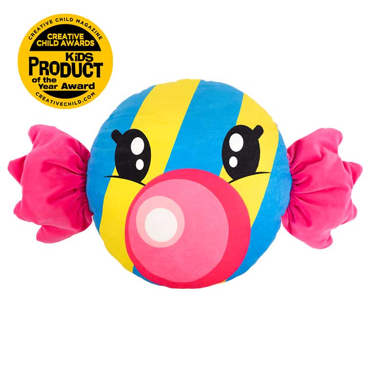 15 Inch pink, blue, and yellow Bubble Gum Smillows Bubble Gum scented Plush with Top Summer Toy, kids product of the year award badge from the 2019 creative child magazine
