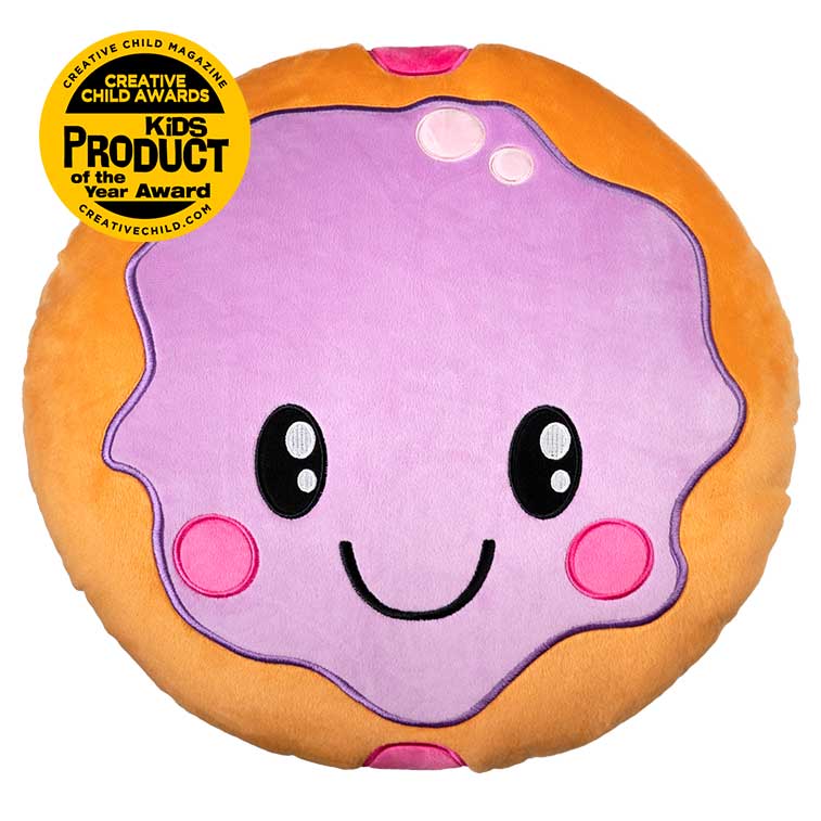 15 Inch purple and brown Donut Smillows Donut scented Plush with Top Summer Toy, kids product of the year award badge from the 2019 creative child magazine