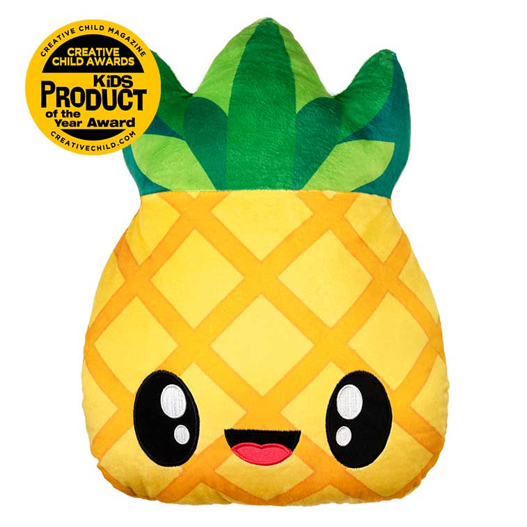 15 Inch green and yellow Pineapple Smillows Pineapple scented Plush with Top Summer Toy, kids product of the year award badge from the 2019 creative child magazine