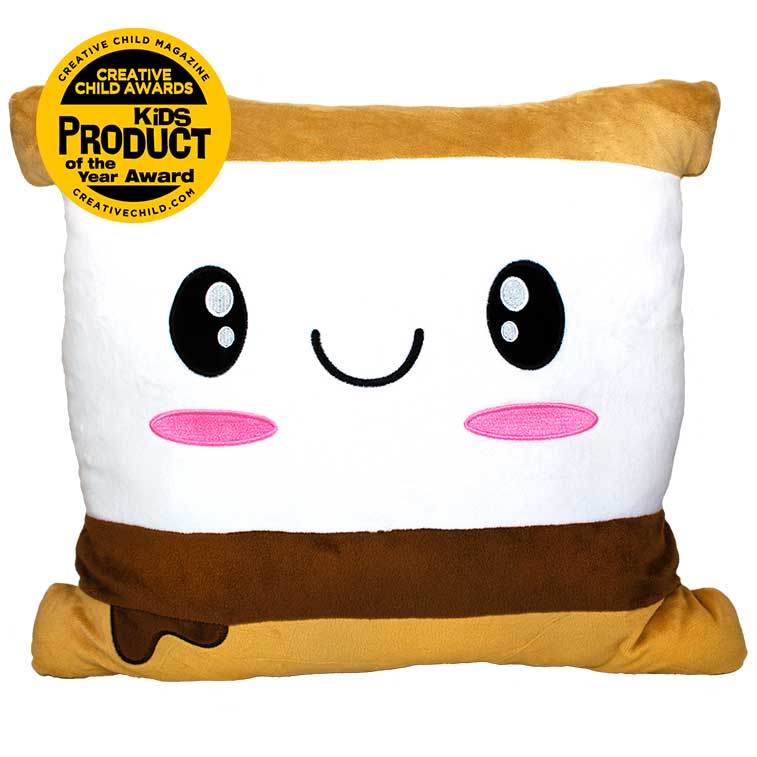 15 Inch brown and white Smores Smillows Smores scented Plush with Top Summer Toy, kids product of the year award badge from the 2019 creative child magazine