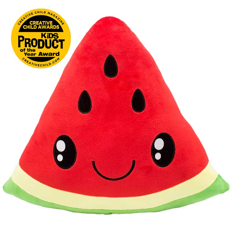 15 Inch red and green Watermelon Smillows Watermelon scented Plush with Top Summer Toy, kids product of the year award badge from the 2019 creative child magazine