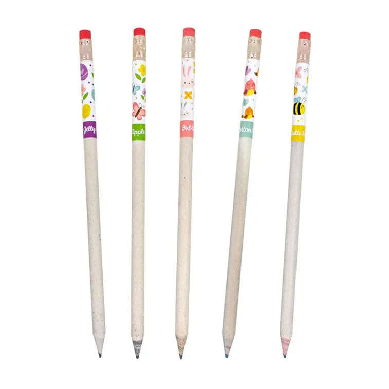 Bubble Gum, Jelly Bean, Cotton Candy, Tutti Frutti, and Sour Apple scented Spring Pencils out of tubes fanned out