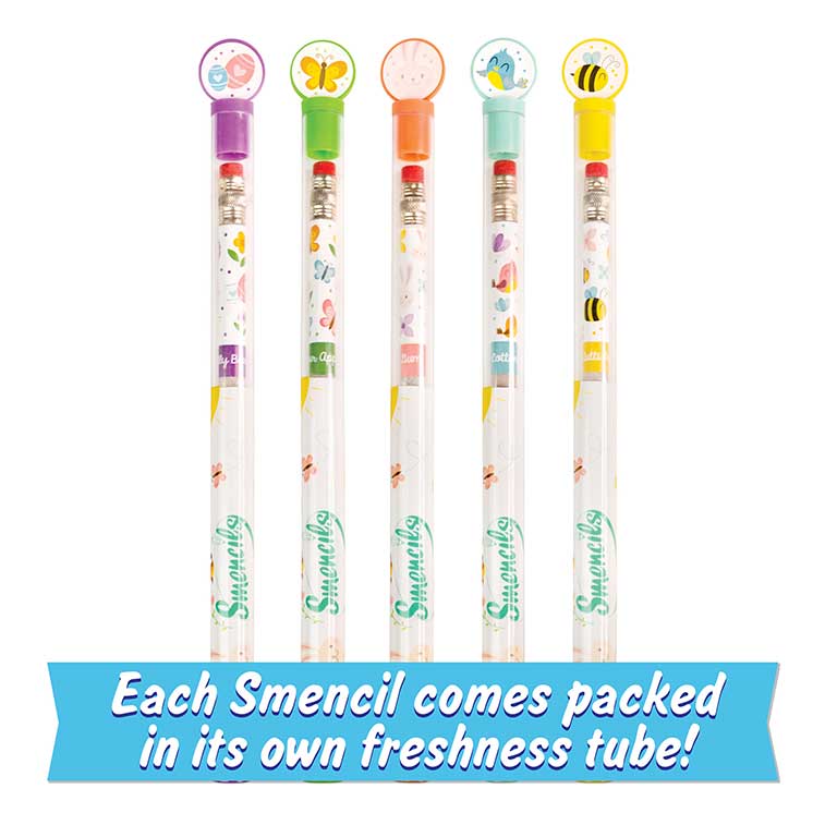 Bubble Gum, Jelly Bean, Cotton Candy, Tutti Frutti, and Sour Apple scented Spring Pencils in tubes