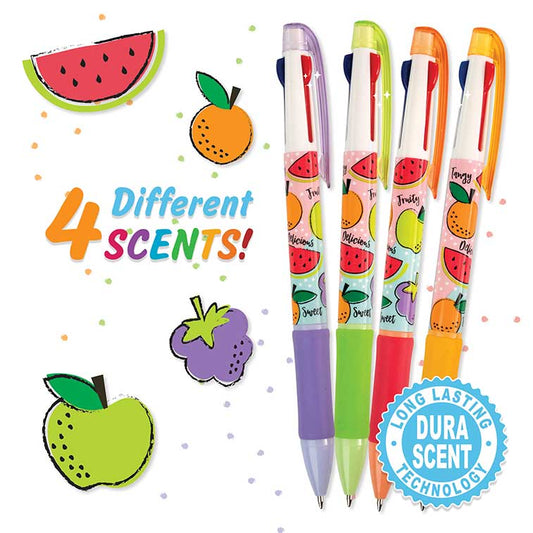 grape, tangerine, watermelon and sour apple scented tri color smens surrounded by illustrations of the four different scents