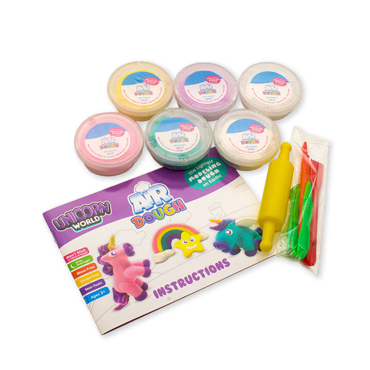 The Tools ,Instructions, and Dough that are included with the Air Dough Unicorn World
