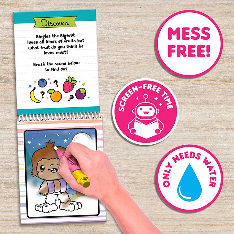 Water Magic Cosmic Adventure & Creatures mess free fun on the go activity kits being used with scented water brush