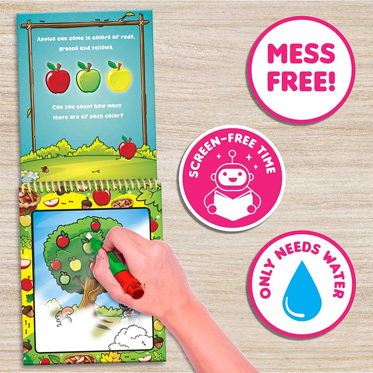 Water Magic Forest Friends & Ocean Friends mess free fun on the go activity kits being used with scented water brush