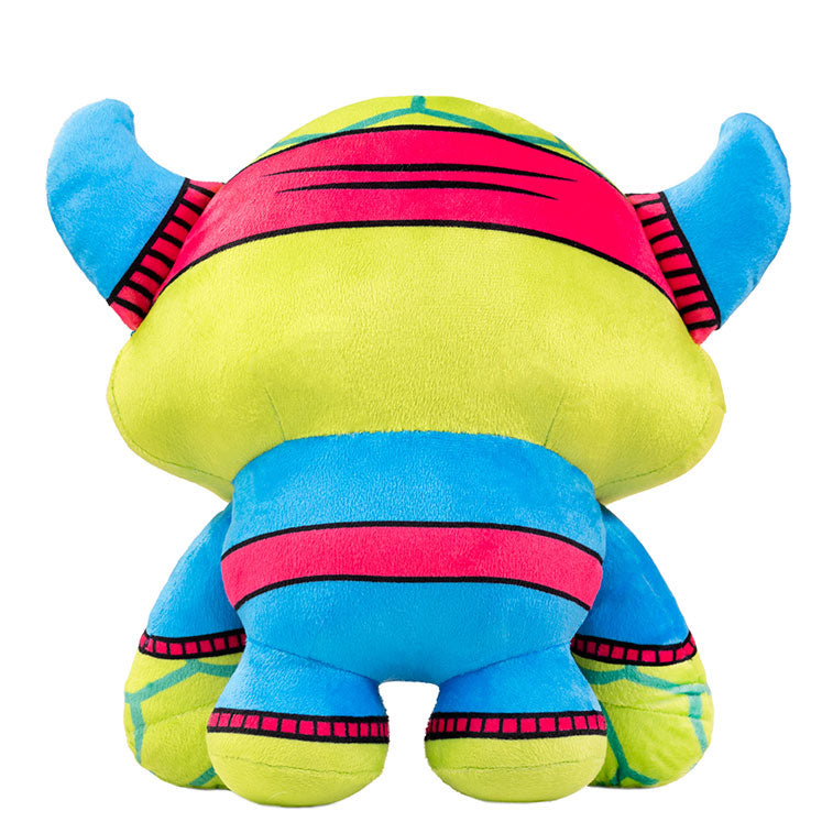 Bedtime Defenderz Green and Blue plush named Bruno in a back view