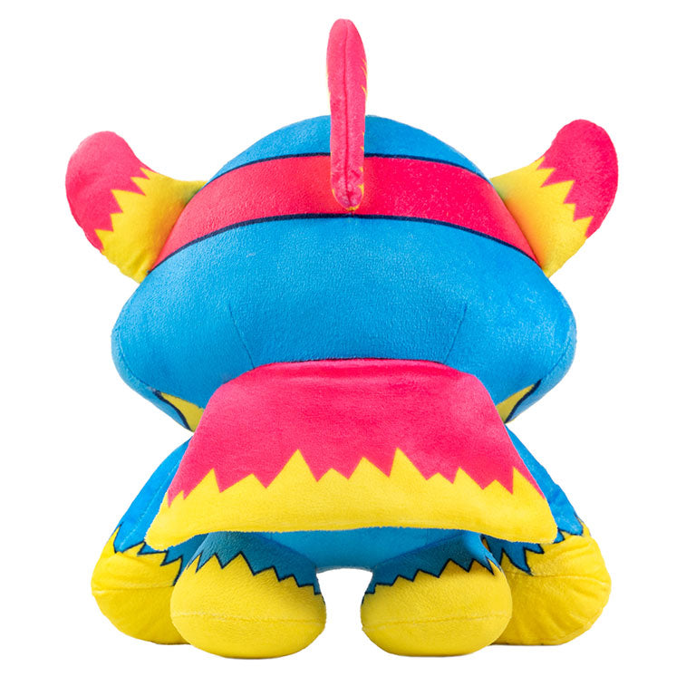 Bedtime Defenderz Blue, Yellow, and Pink plush named Magnus in a back view