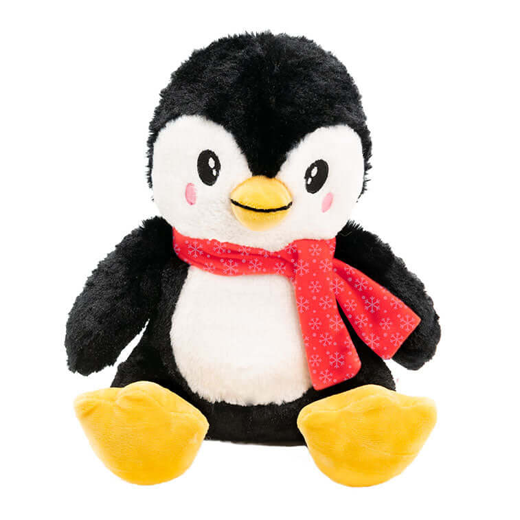 10 Inch black and white penguin with red scarf Holiday Smanimals sugar plum scented Plush