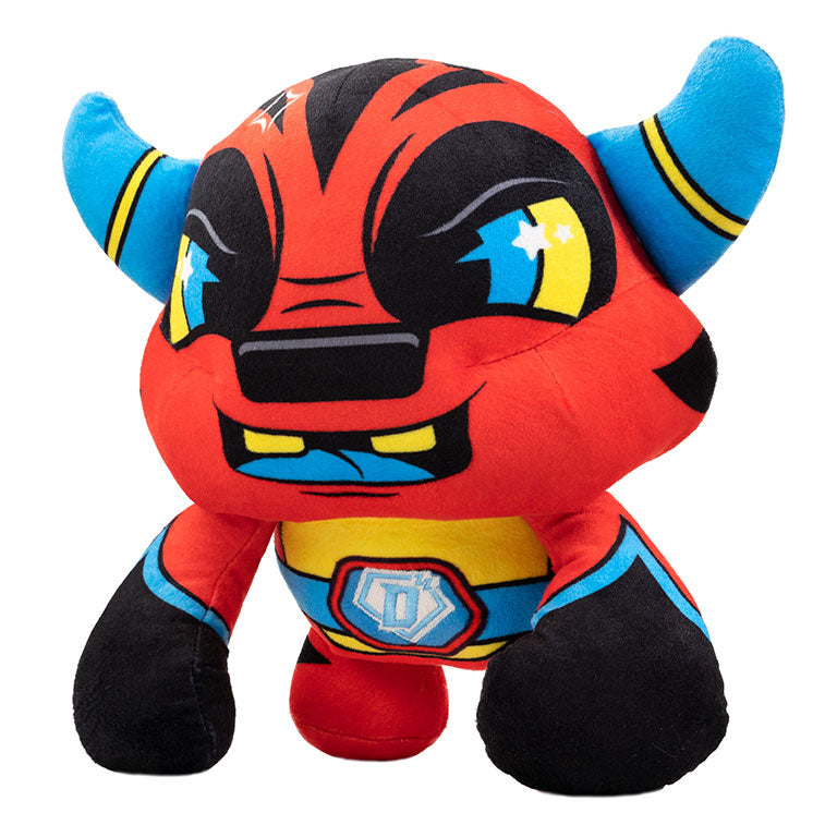 Bedtime Defenderz Red and Black plush named Zigy in a three quarter view
